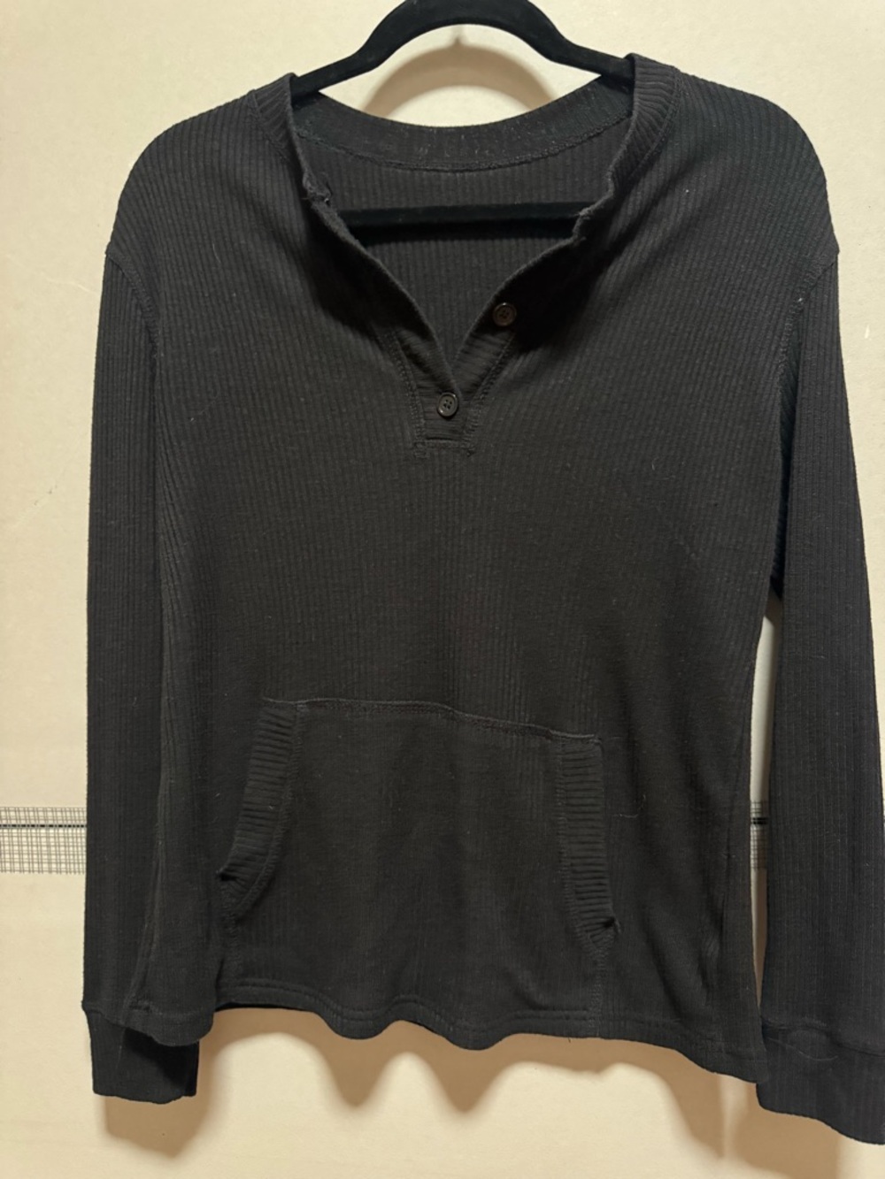 Women's Black Ribbed Henley Pullover Blouse
